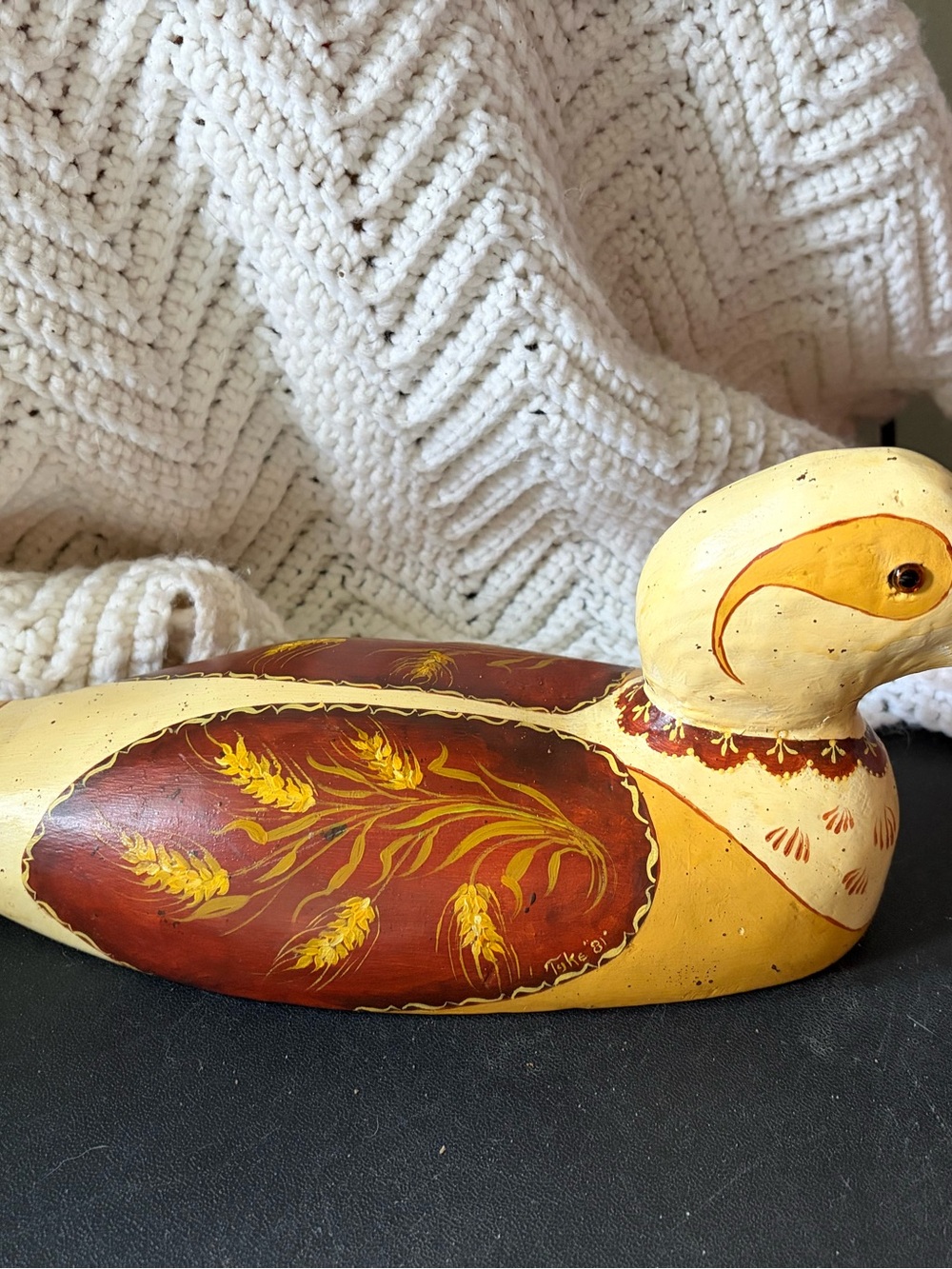 Hand-Painted Cream and Brown Decorative Duck Sculpture – Home Art